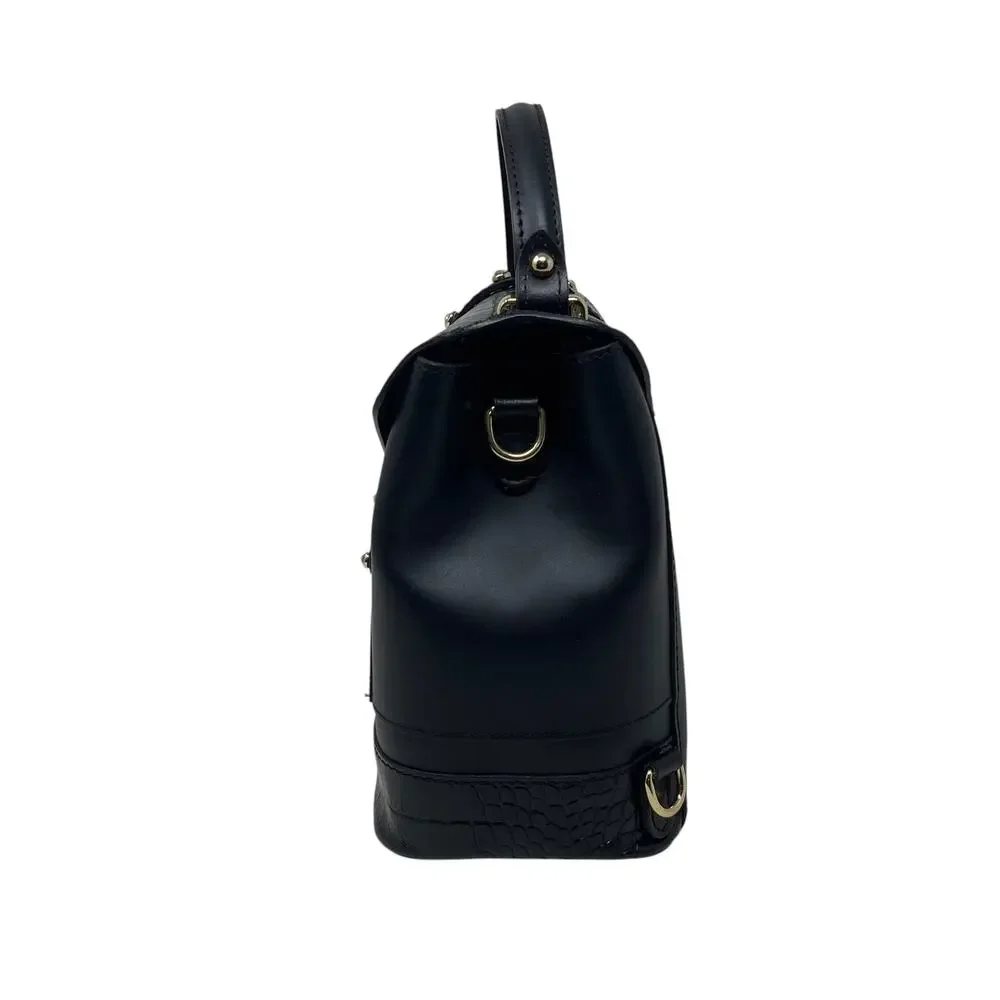 House of Harlow 1960 Black Leather Crystal Stud Backpack Shoulder Top Handle Bag